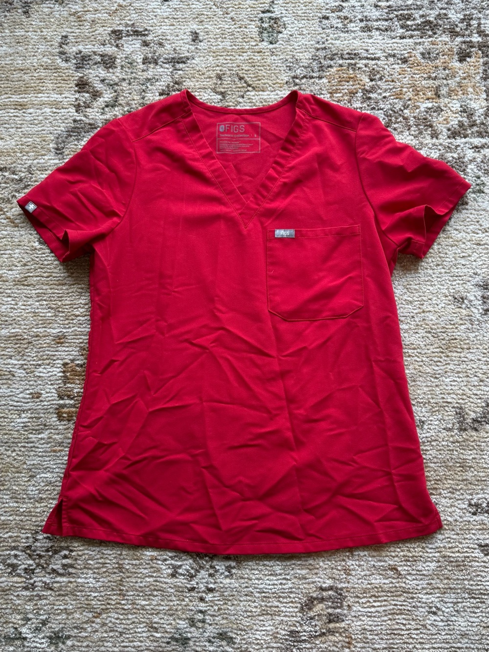 Figs Women's V-Neck Tunic Top in Red - S